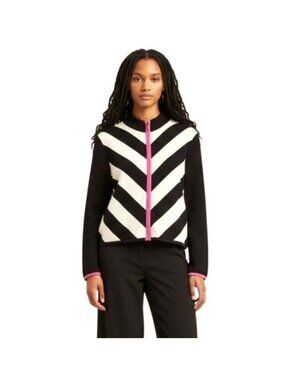 St. John Santana Knit Black & White Chevron Stripe Full Zip Jacket Size 10 Class